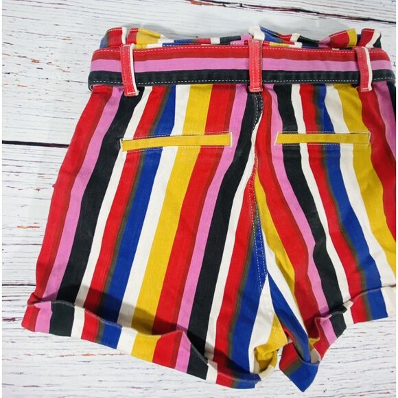 Express Paperbag Waist Jean Shorts Extreme High Rise Striped Y2K Retro Shortie 6 - Picture 6 of 12